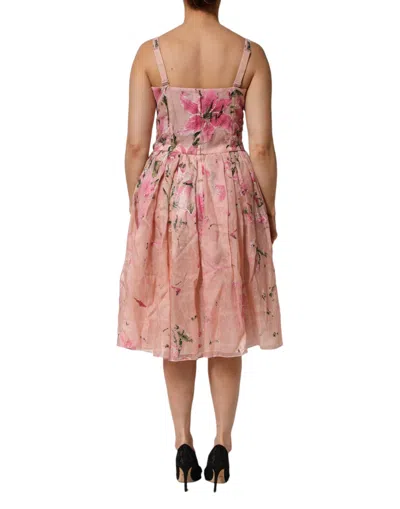 Pre-owned Dolce & Gabbana Pink Cotton Floral Pleated Sleeveless Women's Dress ()