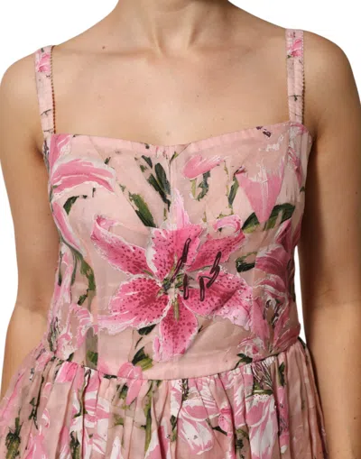 Pre-owned Dolce & Gabbana Pink Cotton Floral Pleated Sleeveless Women's Dress ()