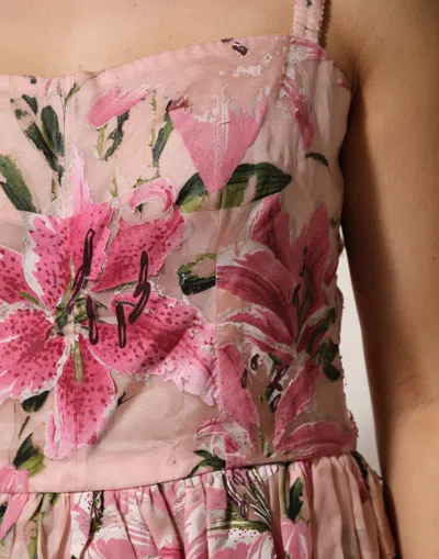 Pre-owned Dolce & Gabbana Pink Cotton Floral Pleated Sleeveless Women's Dress ()