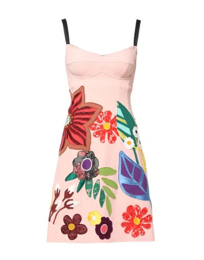 Dolce & Gabbana Pink Floral Print Spaghetti Strap Mini Dress In Multi
