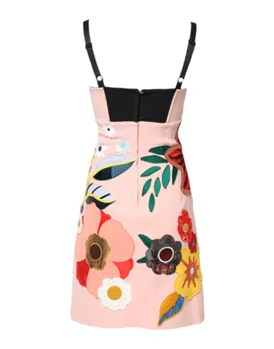Dolce & Gabbana Pink Floral Print Spaghetti Strap Mini Dress In Multi