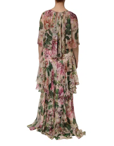 Pre-owned Dolce & Gabbana Pink Floral Print Tiered Long Maxi Women's Dress () In Multi