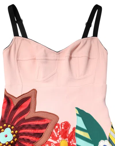 Dolce & Gabbana Pink Floral Print Spaghetti Strap Mini Dress In Multi