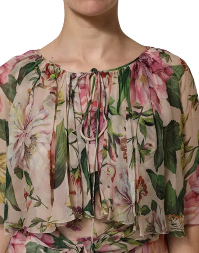 Pre-owned Dolce & Gabbana Pink Floral Print Tiered Long Maxi Women's Dress () In Multi