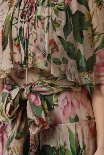 Pre-owned Dolce & Gabbana Pink Floral Print Tiered Long Maxi Women's Dress () In Multi