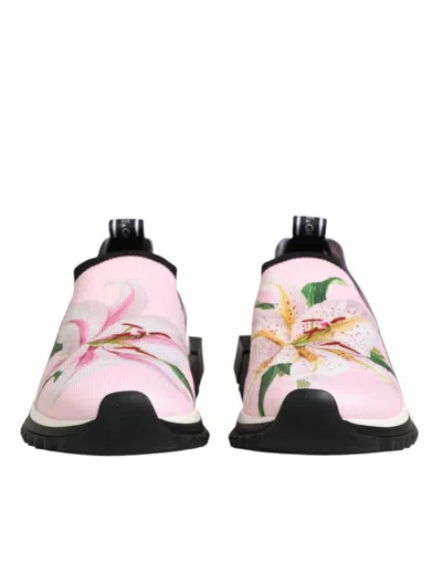 Dolce & Gabbana Pink Floral Sorrento Low Top Sneakers Women's Shoes In Pink