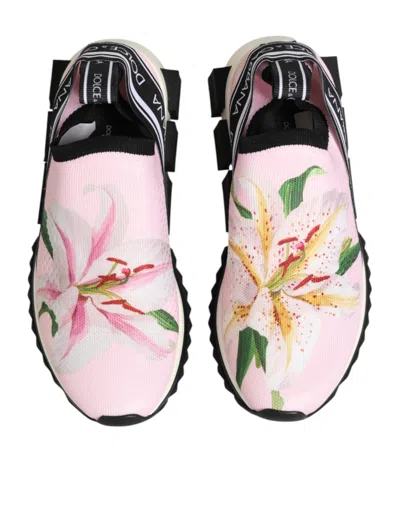 Dolce & Gabbana Pink Floral Sorrento Low Top Sneakers Women's Shoes In Pink