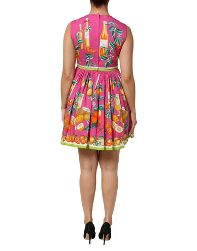 Dolce & Gabbana Pink Fruit Print A-line Mini Sleeveless Dress In Multi