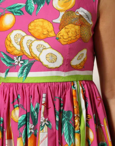 Dolce & Gabbana Pink Fruit Print A-line Mini Sleeveless Dress In Multi