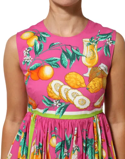 Dolce & Gabbana Pink Fruit Print A-line Mini Sleeveless Dress In Multi