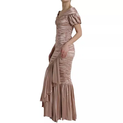 Pre-owned Dolce & Gabbana Pink Silk Stretch Sheath Mermaid Gown Women's Dress ()