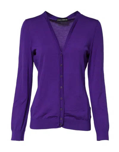 Pre-owned Dolce & Gabbana Purple Wool Knit V-neck Cardigan Women's Sweater ()