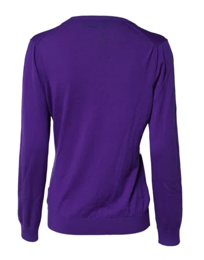 Pre-owned Dolce & Gabbana Purple Wool Knit V-neck Cardigan Women's Sweater ()