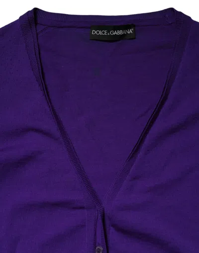 Pre-owned Dolce & Gabbana Purple Wool Knit V-neck Cardigan Women's Sweater ()