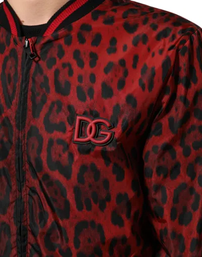 Pre-owned Dolce & Gabbana Red Leopard Print Full Zip Bomber Men's Jacket ()