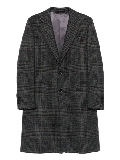 Lardini Checked Wool Coat In Brown