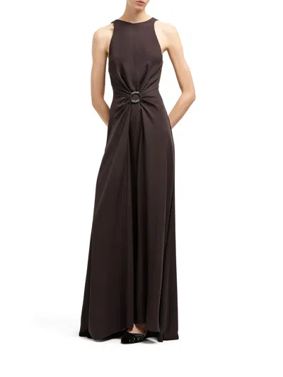 Giorgio Armani Long Dress In Triple Silk Georgette In Brown