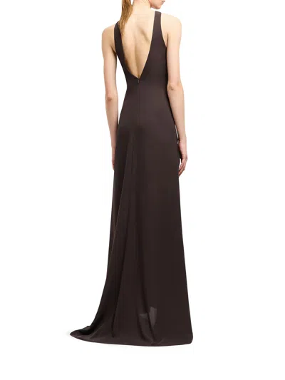 Giorgio Armani Long Dress In Triple Silk Georgette In Brown