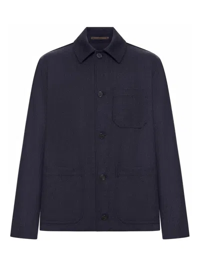 Incotex Wool Overshirt In Blue