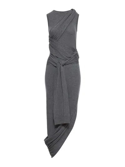 Jw Anderson Sleeveless Draped Belted Dress In Gray