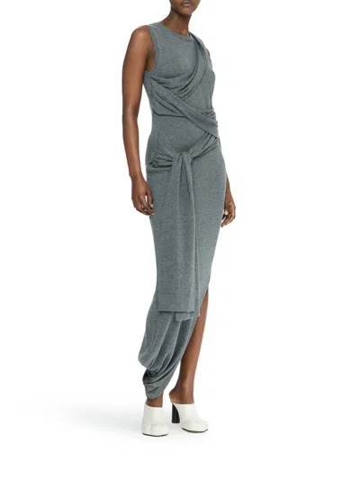 Jw Anderson Sleeveless Draped Belted Dress In Gray
