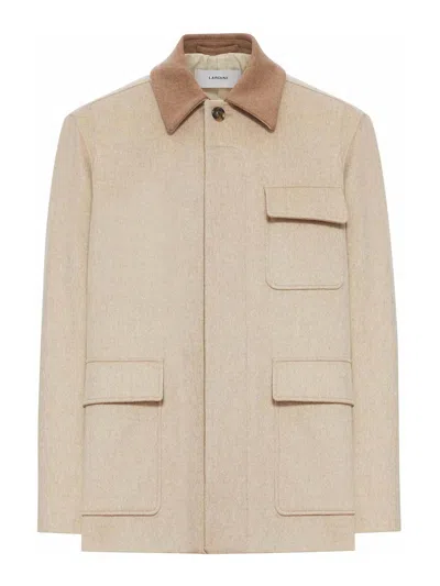 Lardini Wool Jacket With Contrasting Collar In Neutral