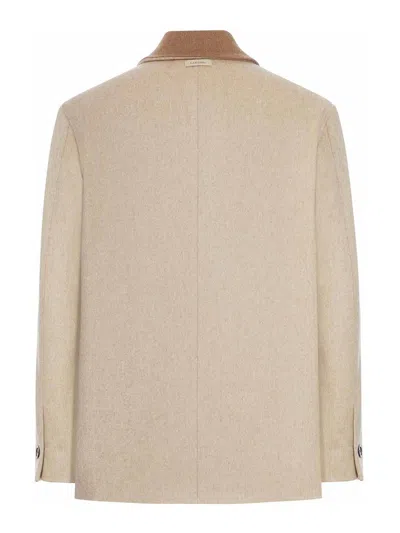 Lardini Wool Jacket With Contrasting Collar In Neutral