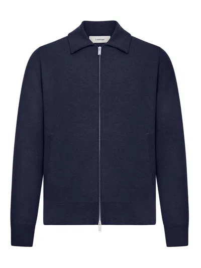 Lardini Wool Blend Jacket With Zip In Blue