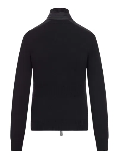 Moncler Wool Padded Cardigan With Zip In Black