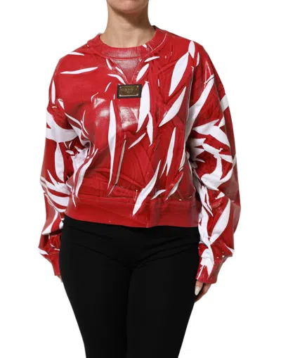 Dolce & Gabbana Red White Cotton Printed Pullover Sweater In Red