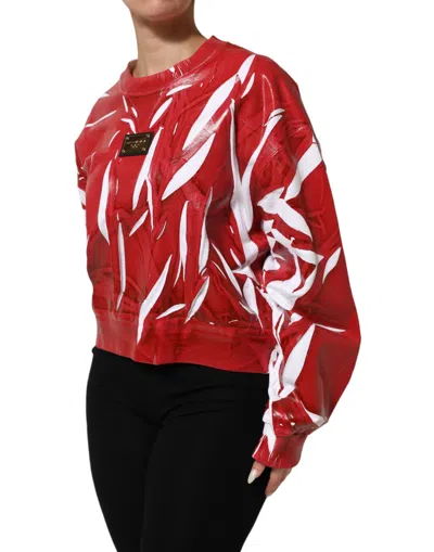 Dolce & Gabbana Red White Cotton Printed Pullover Sweater In Red