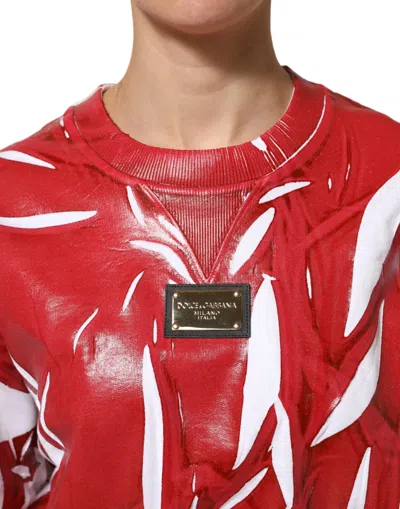 Dolce & Gabbana Red White Cotton Printed Pullover Sweater In Red