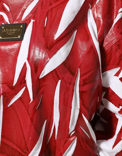 Dolce & Gabbana Red White Cotton Printed Pullover Sweater In Red