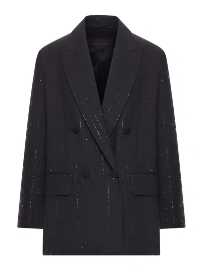 Max Mara Black Double-breasted Sequin Wool Blazer In Black
