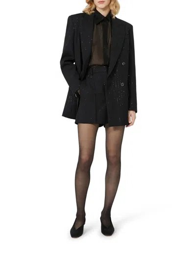 Max Mara Black Double-breasted Sequin Wool Blazer In Black