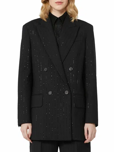 Max Mara Black Double-breasted Sequin Wool Blazer In Black