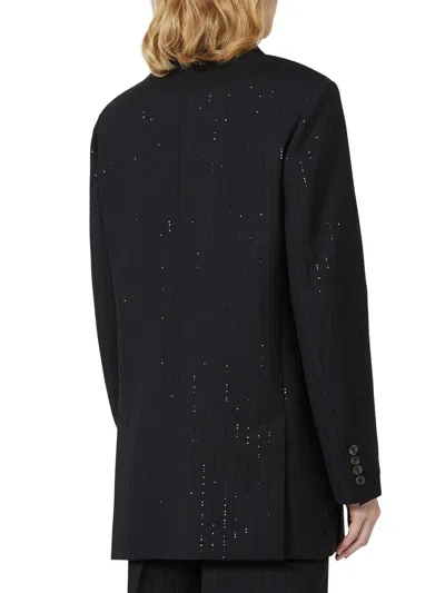 Max Mara Black Double-breasted Sequin Wool Blazer In Black