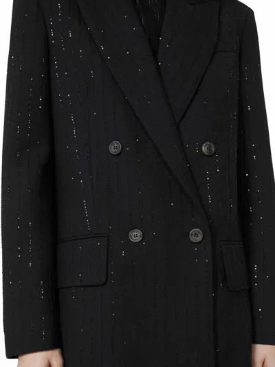 Max Mara Black Double-breasted Sequin Wool Blazer In Black
