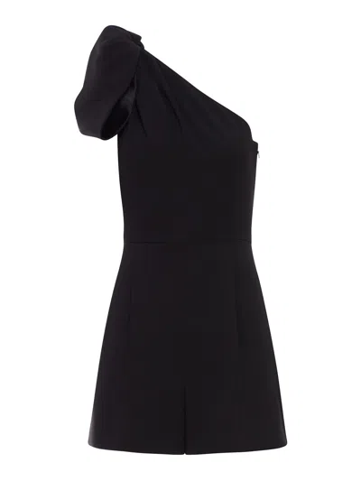 Max Mara One-shoulder Short Jumpsuit In Black Cady In Black