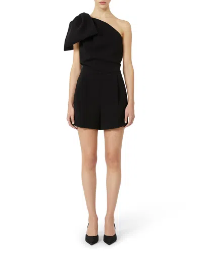Max Mara One-shoulder Short Jumpsuit In Black Cady In Black