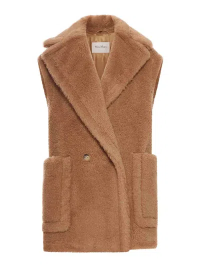 Max Mara Teddy Gilet With Oversized Lapel Collar In Brown