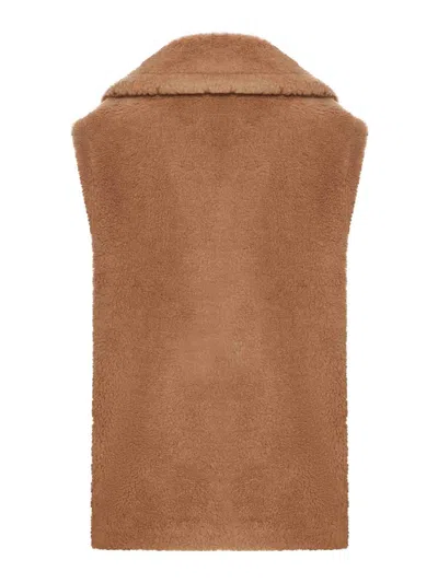 Max Mara Teddy Gilet With Oversized Lapel Collar In Brown