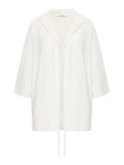 Max Mara Hooded Cardigan Drawstring Detail In White