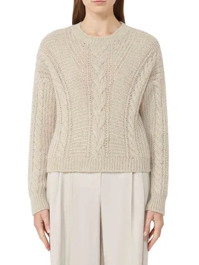Max Mara Studio Boxy Sweater In Blended Alpaca In Neutral