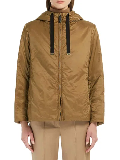 Max Mara The Cube Padded Jacket With Drop-proof Canvas Hood In Brown