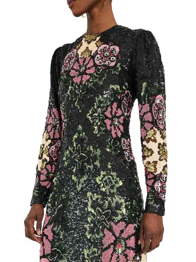 La Doublej Sequin-embroidery Floral-pattern Maxi Dress In Green