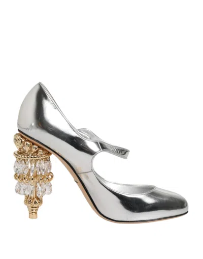 Pre-owned Dolce & Gabbana Silver Chandelier Sculpted Heel Mary Jane Pump Women's Shoes ()
