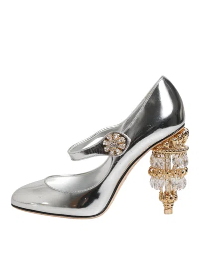 Pre-owned Dolce & Gabbana Silver Chandelier Sculpted Heel Mary Jane Pump Women's Shoes ()