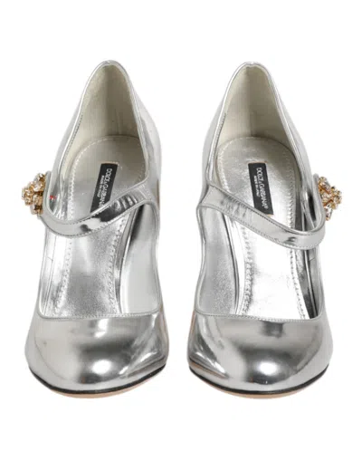 Pre-owned Dolce & Gabbana Silver Chandelier Sculpted Heel Mary Jane Pump Women's Shoes ()