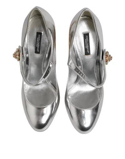 Pre-owned Dolce & Gabbana Silver Chandelier Sculpted Heel Mary Jane Pump Women's Shoes ()